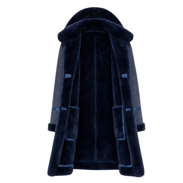 Navy Blue Shearling with Collar and Hood