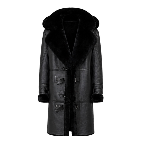 Black Shearling with Hood and Hooks