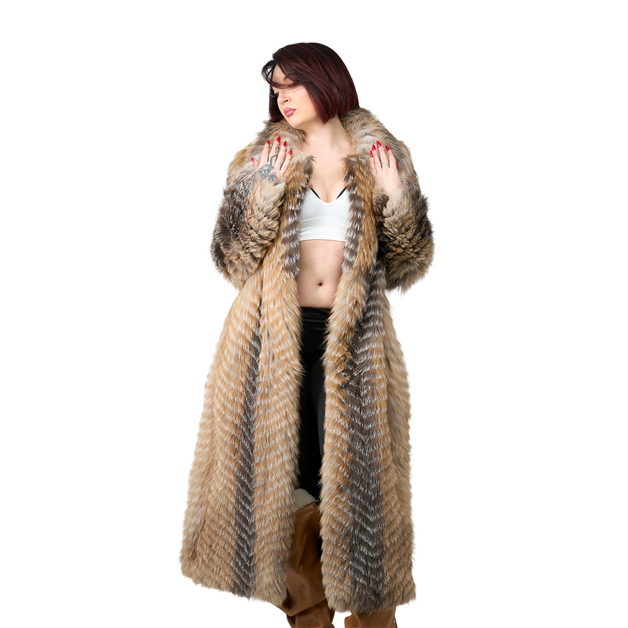 Long Crystal Feathered Fox Coat