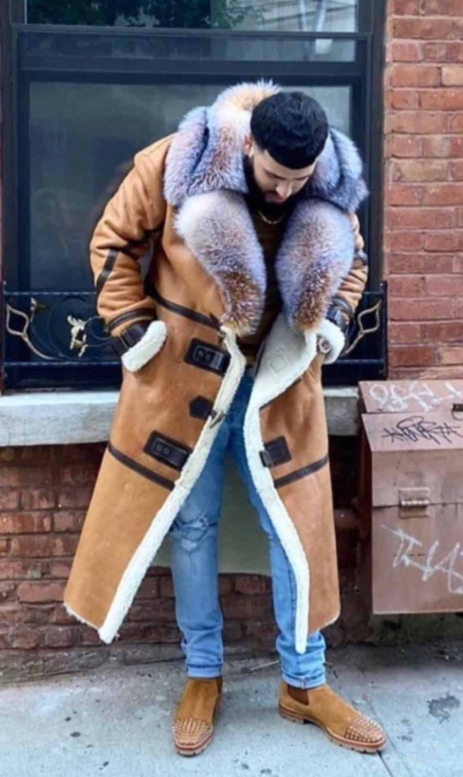 Brown Shearling with Crystal Fox Collar