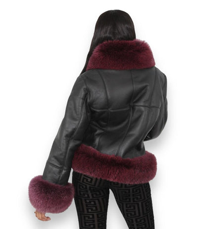 Black and Burgundy Short Shearling with Fox