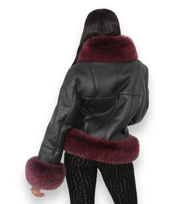 Black and Burgundy Short Shearling with Fox