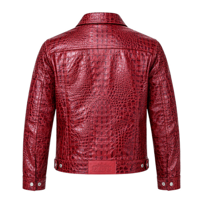 Croc-Embossed Leather Trucker Jacket