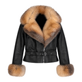 Cropped Leather Shearling with Fox Collar and Cuffs