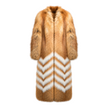 Chevron Red Fox Fur Long Coat