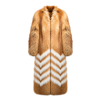 Chevron Red Fox Fur Long Coat