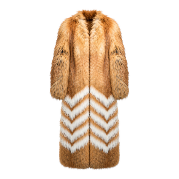 Chevron Red Fox Fur Long Coat