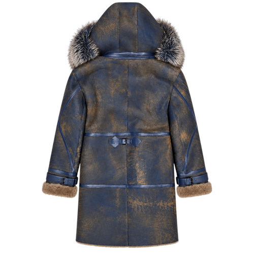 Vintage Shearling Coat with Fox Fur Hood