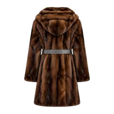 3/4 Two-Tone Combo Mink with Hood and Belt