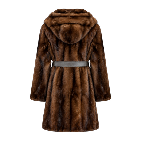 3/4 Two-Tone Combo Mink with Hood and Belt