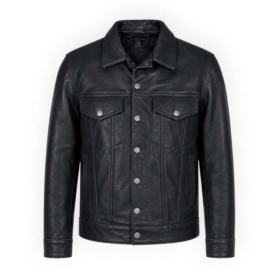 Cow Leather Trucker Jean Jacket