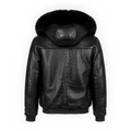 Crocodile Print Leather Bomber with Fox Trim Hood
