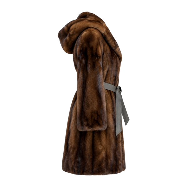 3/4 Two-Tone Combo Mink with Hood and Belt