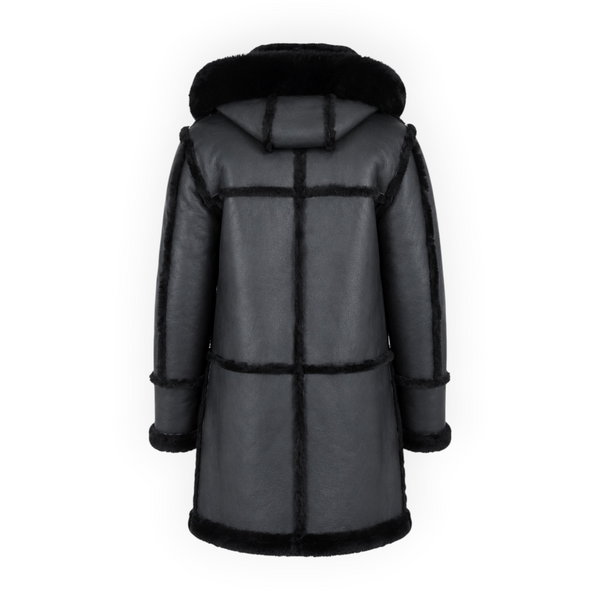 Black Reverse Panel Shearling with Hood