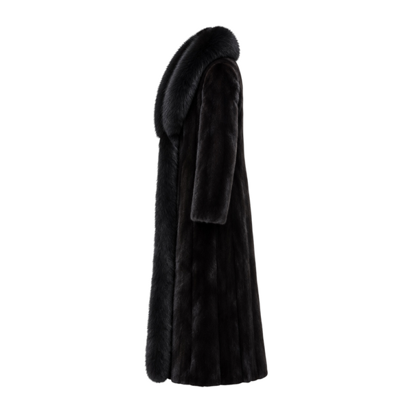 Long Mink Coat with Fox Collar and Lining