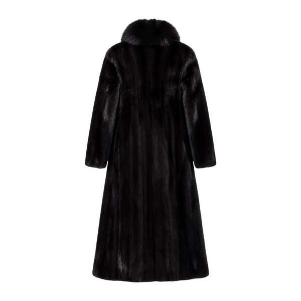 Long Mink Coat with Fox Collar and Lining