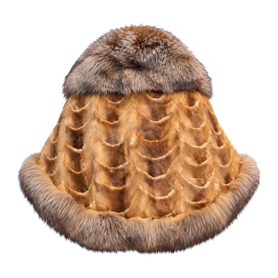 Scallop Cut Mink Poncho with Fox Trim