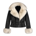 Cropped Leather Shearling with Fox Collar and Cuffs