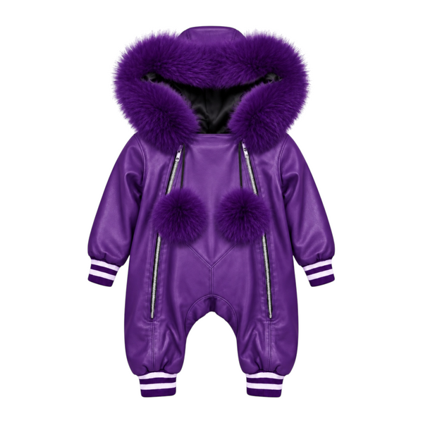 Baby Leather Onesie with Fur Trim