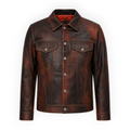 Cow Leather Trucker Jean Jacket