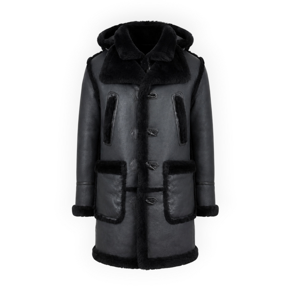 Black Reverse Panel Shearling with Hood
