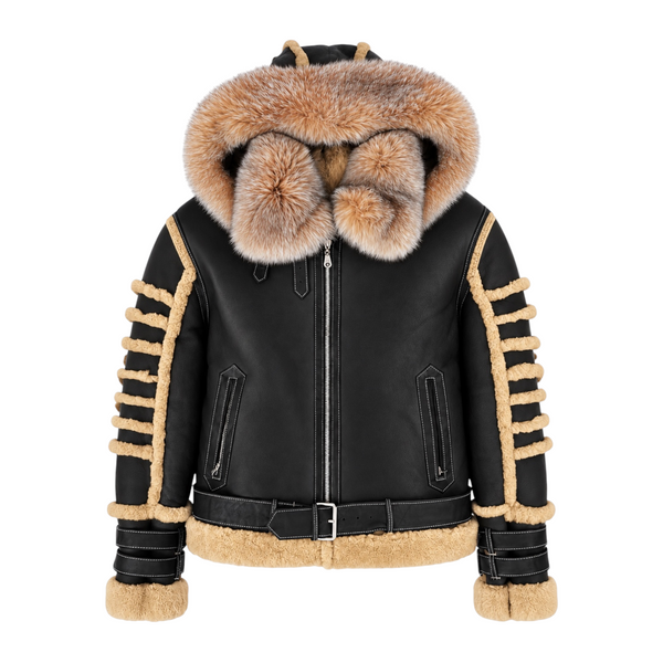 Ribbed Biker Shearling with Fox Collar