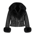 Cropped Leather Shearling with Fox Collar and Cuffs