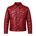 Croc-Embossed Leather Trucker Jacket