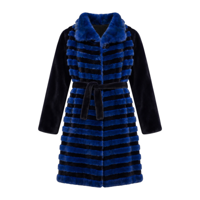 Blue and Black Mink Combo Coat with Blue Collar