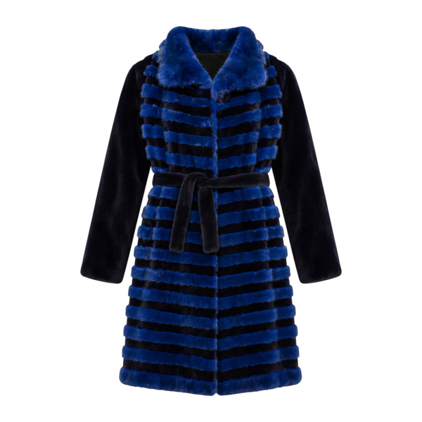 Blue and Black Mink Combo Coat with Blue Collar
