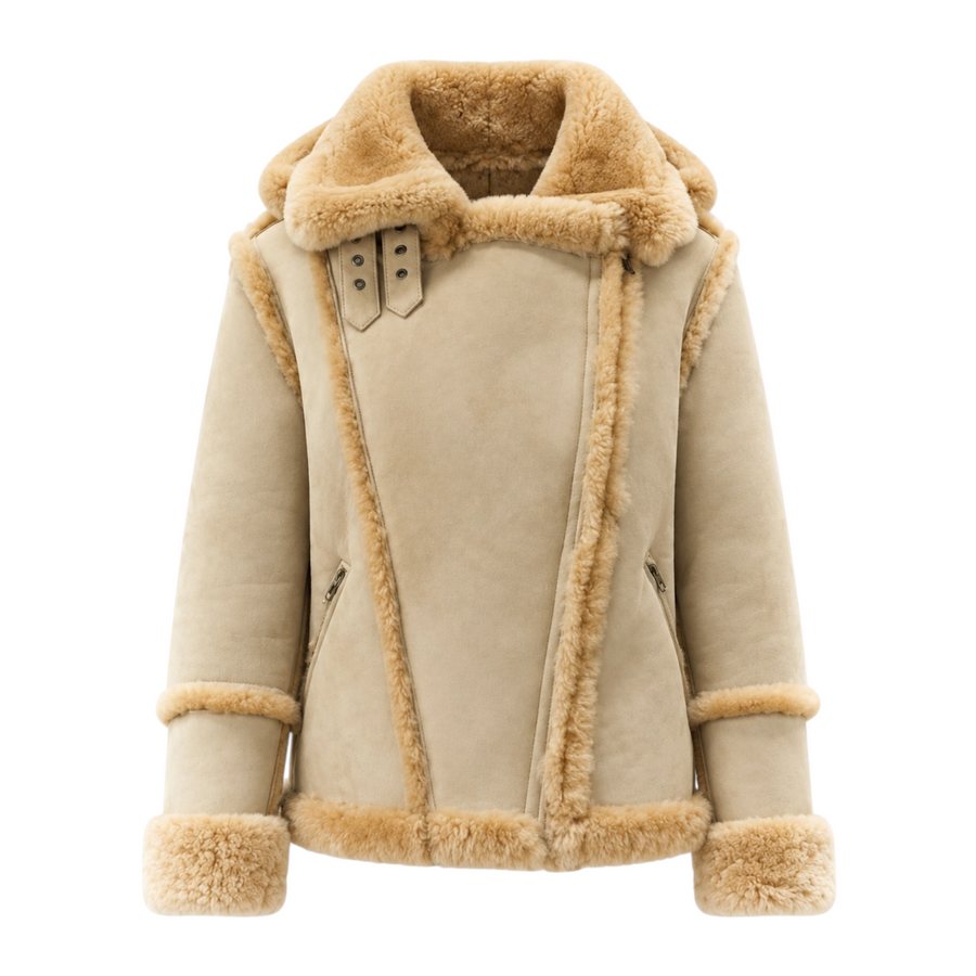 Tan Moto Shearling with Hood