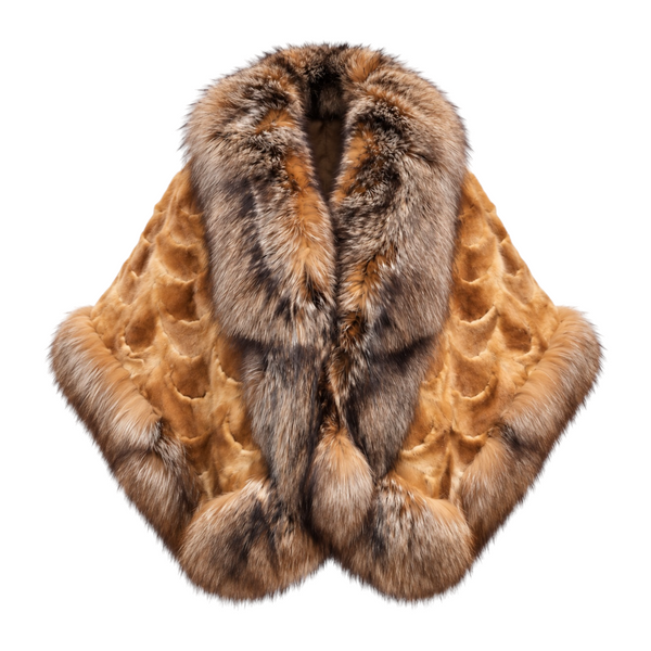 Scallop Cut Mink Poncho with Fox Trim