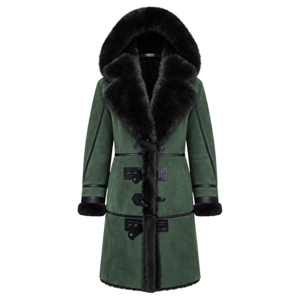 Hunter Green Shearling with Collar and Hood