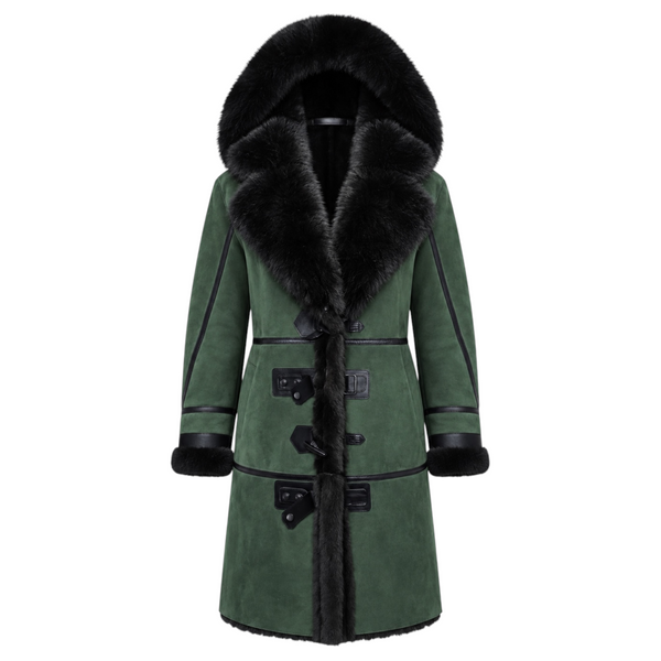 Hunter Green Shearling with Collar and Hood