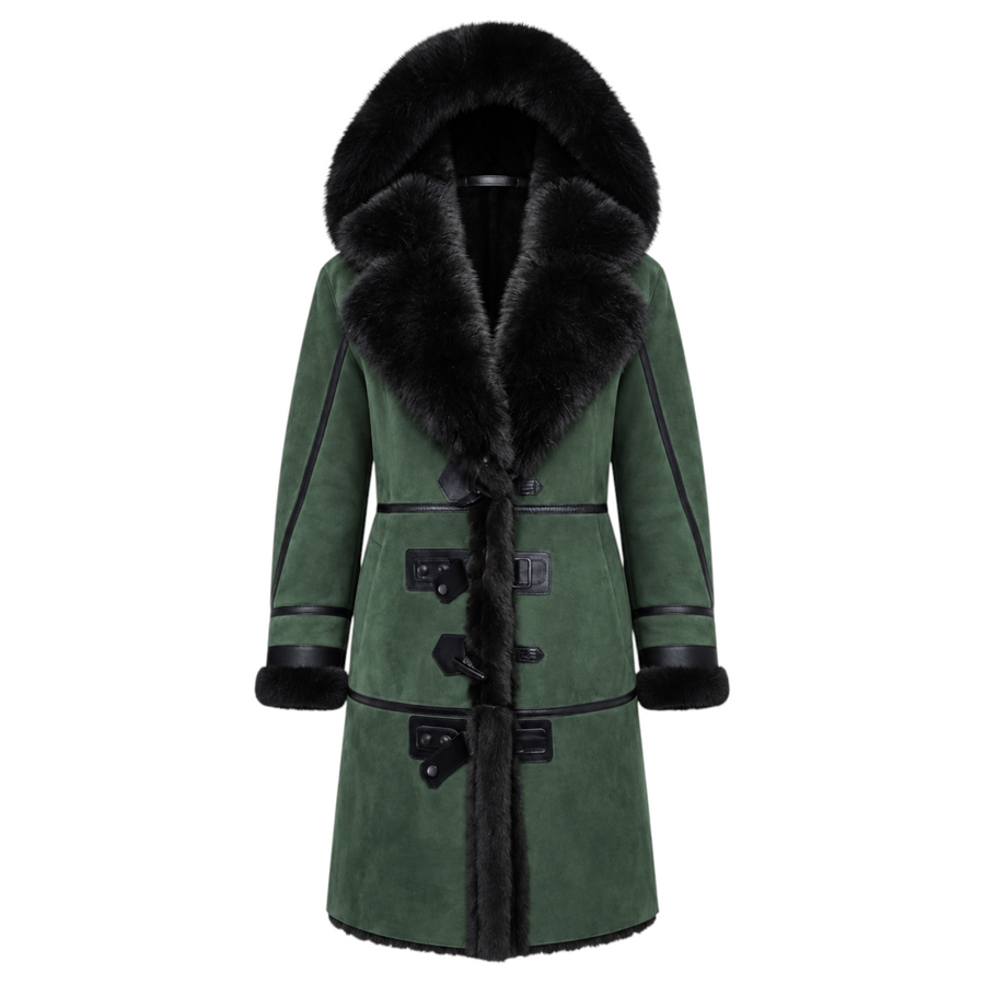 Hunter Green Shearling with Collar and Hood