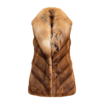 Chevron Cut Mink Vest with Fox Collar