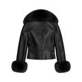 Cropped Leather Shearling with Fox Collar and Cuffs