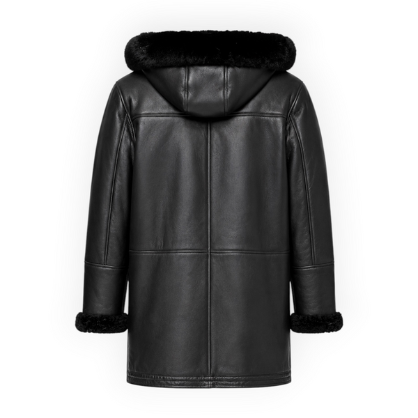 Black Shearling with Hood and Pockets