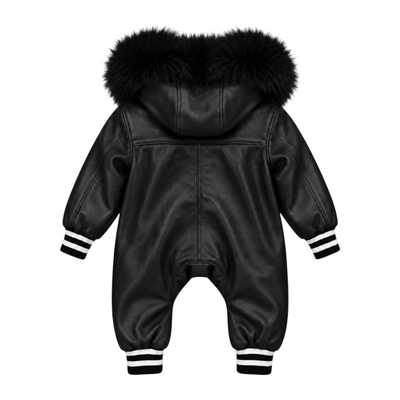 Baby Leather Onesie with Fur Trim