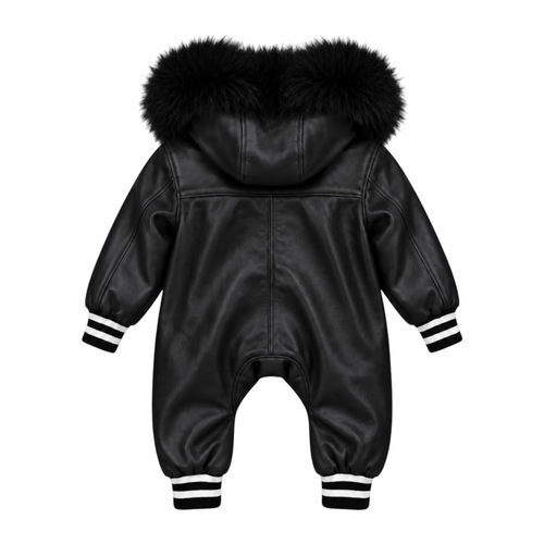 Baby Leather Onesie with Fur Trim