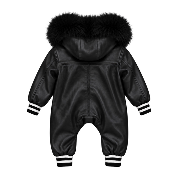 Baby Leather Onesie with Fur Trim
