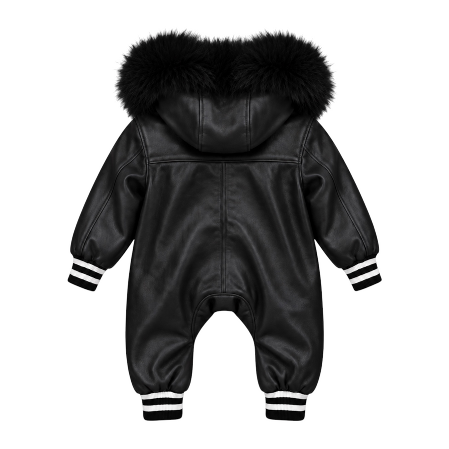 Baby Leather Onesie with Fur Trim