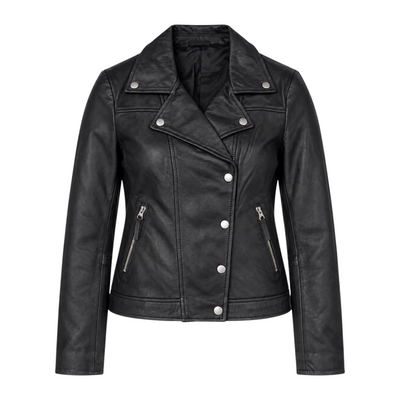 Basic Buttoned Black Leather with Collar