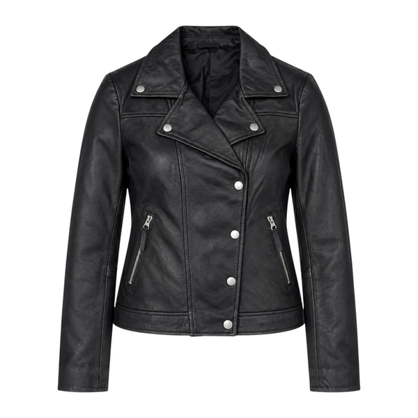 Basic Buttoned Black Leather with Collar