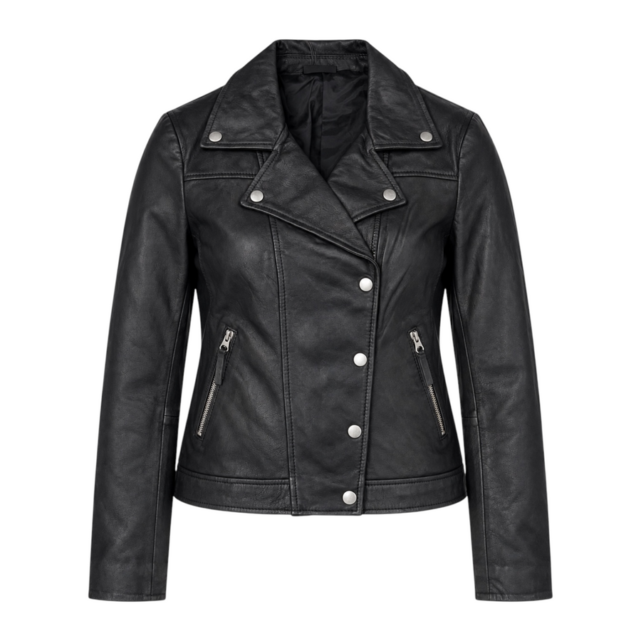 Basic Buttoned Black Leather with Collar