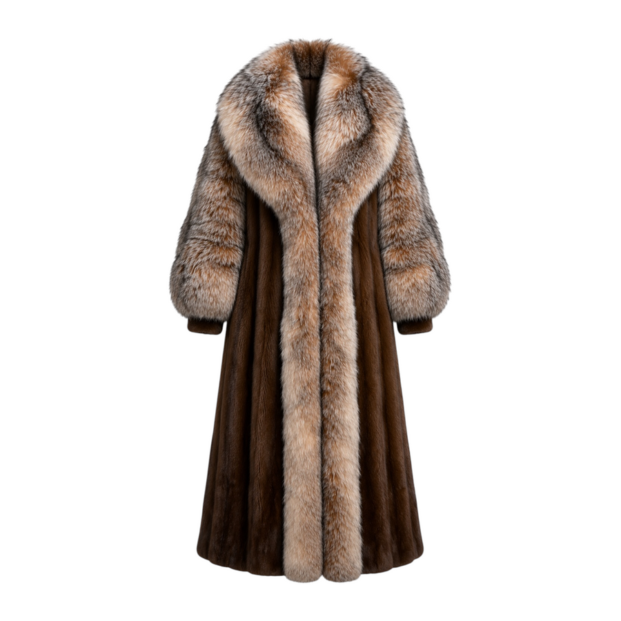 Full Skin Mink Trench Coat with Fox Fur