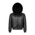 Crocodile Print Leather Bomber with Fox Trim Hood