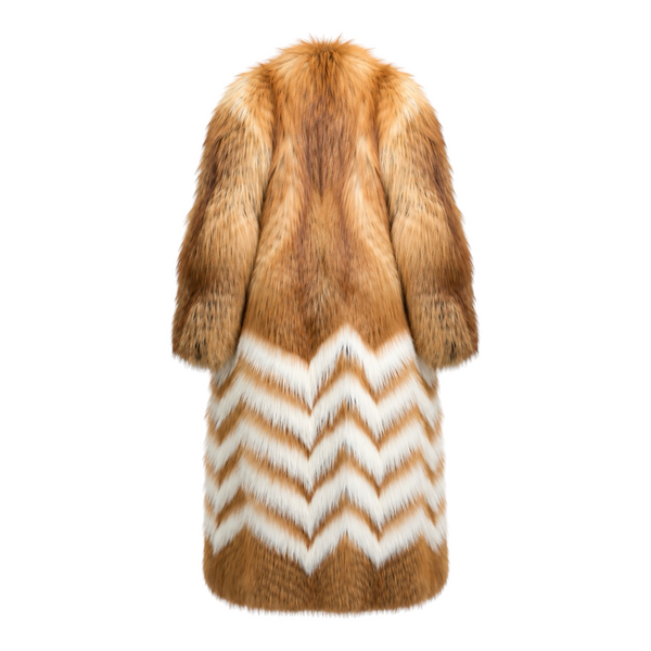 Chevron Red Fox Fur Long Coat