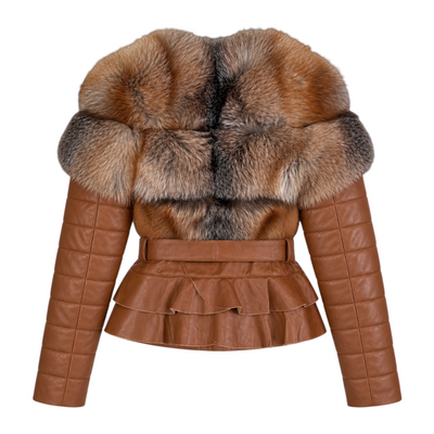 Cropped Leather Shearling with Crystal Fox Chest