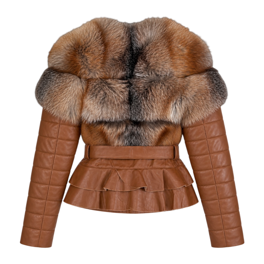Cropped Leather Shearling with Crystal Fox Chest
